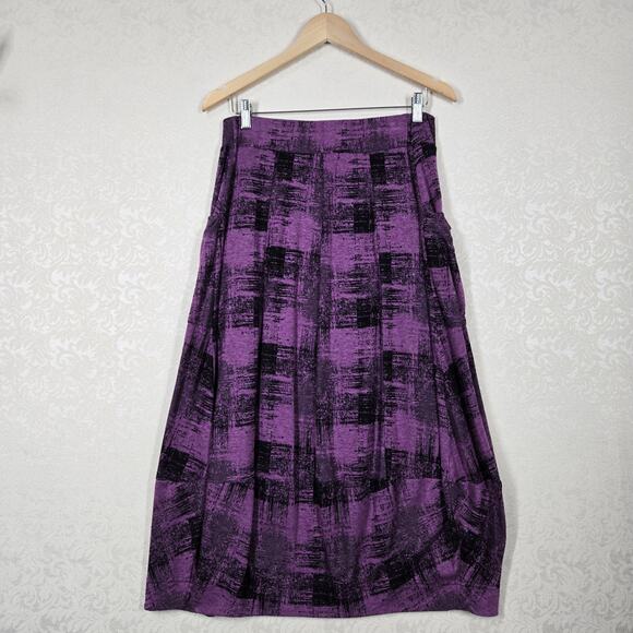 Cut Loose Maxi Skirt sz M* Purple Black Pull On Elastic Waist Pockets - Picture 5 of 12